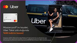 Mastercard logolu Yapı Kredi kredi kartı sahiplerine Uber Taksi yolculuğunda %50 indirim!