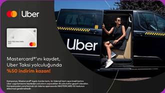 Mastercard logolu Yapı Kredi kredi kartı sahiplerine Uber Taksi yolculuğunda 200 TL’ye varan %50 indirim!